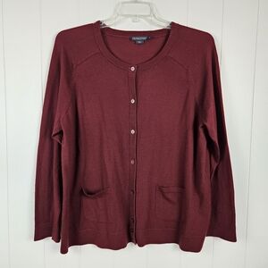 Flawed Pendleton Cardigan Wine Button Up Pockets XL Petite Red Merino Wool
